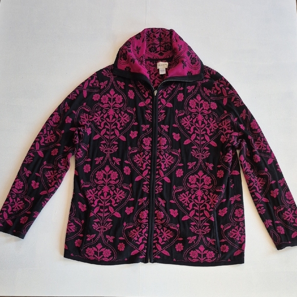 Chico's Silk & Cotton Blend Zip-Up Cardigan - Picture 1 of 5
